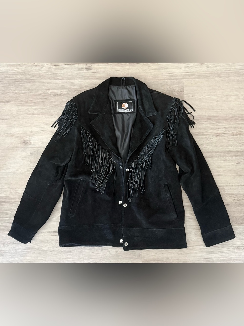 Black Suede Leather Fringe Jacket